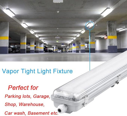 4FT Vapor Tight LED Light Fixture 4200LM 48W, 6500K Bright White IP65 Waterproof for Warehosue, Factory, Workshop, Garage, Car Wash，Indoor/Outdoor Ceiling Lights (8-Pack)