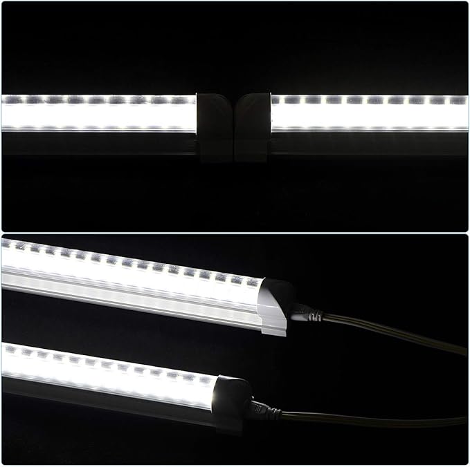 T8 LED Light Tube, 4FT 60W, 6500Lm, 6500K Cool White Clear Cover, 4FT Tube Light,Linkable Integrated Fixture,T8 LED Shop Light for Garage,Warehouse,25PCS