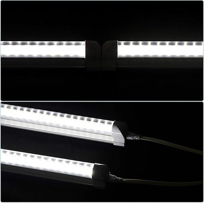 T8 LED Light Tube, 4FT 60W, 6500Lm, 6500K Cool White Clear Cover, 4FT Tube Light,Linkable Integrated Fixture,T8 LED Shop Light for Garage,Warehouse,25PCS