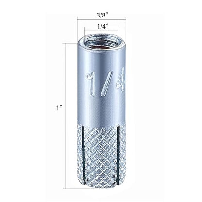 Wensilon(100 pcs) 1/4"-20 Premium Zinc Plated Carbon Steel Drop in Anchors Assortment, Knurled Drop-in-Anchor for Solid Concrete, Internal Forced Expansion Screw Bolts