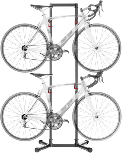 teraysun Indoor 4 Bike Storage Rack, Adjustable Arm Hook for Mountain, Road Bicycles, Beach Cycle, and Fat Tire Bikes, Freestanding Mount Home & Garage Vertical Bike Floor Stand Hold Up to 154lbs
