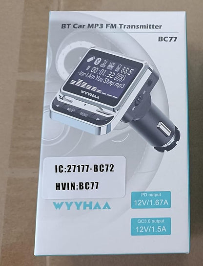 Bluetooth FM Transmitter for Car, Wireless Car Radio Adapter, Handsfree Auto Kit with Remote Control, MP3 Music Player Support USB Charger Siri Google Assistant U Disk/TF Card/Aux
