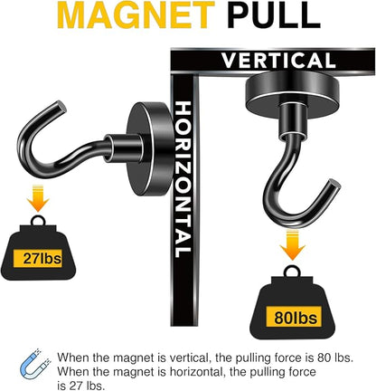 DIYMAG Black Magnetic Hooks, 80 LB Heavy Duty Strong Magnet with Hook, Rare Earth Neodymium Magnets for Hanging, Magnetics Hanger for Curtain, Home, Kitchen, Workplace, 20 Packs