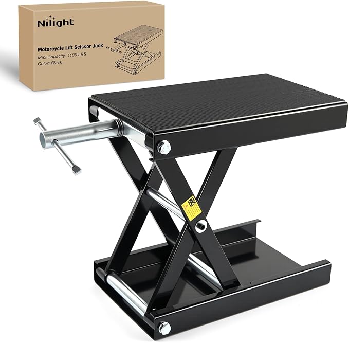 Nilight Motorcycle Lift Jack 1100 LBS Motorcycle Scissor Jack Stand Lift with Wide Deck Crank Handle 3.4"-14.2" Steel Scissor Hoist Garage Repair Lift Table Jacks for Motorcycles ATV Dirt Bike, Black