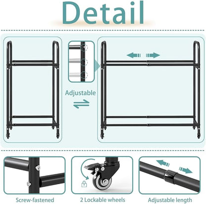Hershii Tire Storage Rack Standing Garage Storage Shelf Organizer for Indoor Outdoor Use, Rolling Tire Rack Adjustable - Black 24.80-42.51'' X 15.35'' X 44.09''