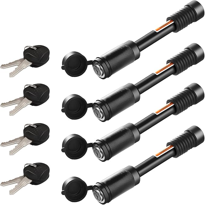 Trailer Hitch Locks, Hitch Lock with 5/8'' Dia 3-1/2” Long Pin Fits 2" and 2-1/2" Receiver Tubes, Class III IV Hitches, Trailer, Truck, Car and Boat Receiver Lock (Keys Alike 4 Pack)