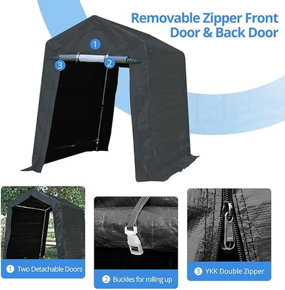 ADVANCE OUTDOOR 6X8 ft Outdoor Portable Storage Shelter Shed with 2 Rolled up Zipper Doors & Vents Carport for Motorcycle Waterproof and UV Resistant Portable Garage Kit Tent, Gray