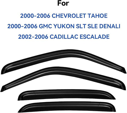 Window Visors Rain Guards for Chevy Tahoe/GMC Yukon 2000-2006, Out-Channel Window Vent Wind Deflectors Visors Shades for 2002-2006 Cadillac Escalade