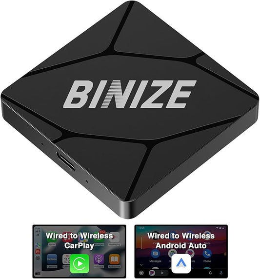 Binize Wirelss Carplay Adapter, Carplay Wireless Dongle for Factory Wired CarPlay Cars to Convert Wired to Wireless, Plug&Play, Latest BT 5.2, Fast WiFi 5.8GHz, USB/Type-C 2Cables