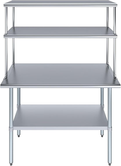 Amgood Stainless Steel Work Table Double Tier Overshelf | Metal Kitchen Prep Table & Shelving Combo | NSF (24" x 48" Work Table + 18" Overshelf)