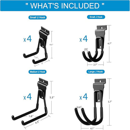 Slat Wall Hanging Hooks, Slatwall Accessories, Slatwall Hooks Assortment, Slat Wall Accessories, Heavy Duty Garage Slatwall Hooks and Hangers,16Pack(Black)
