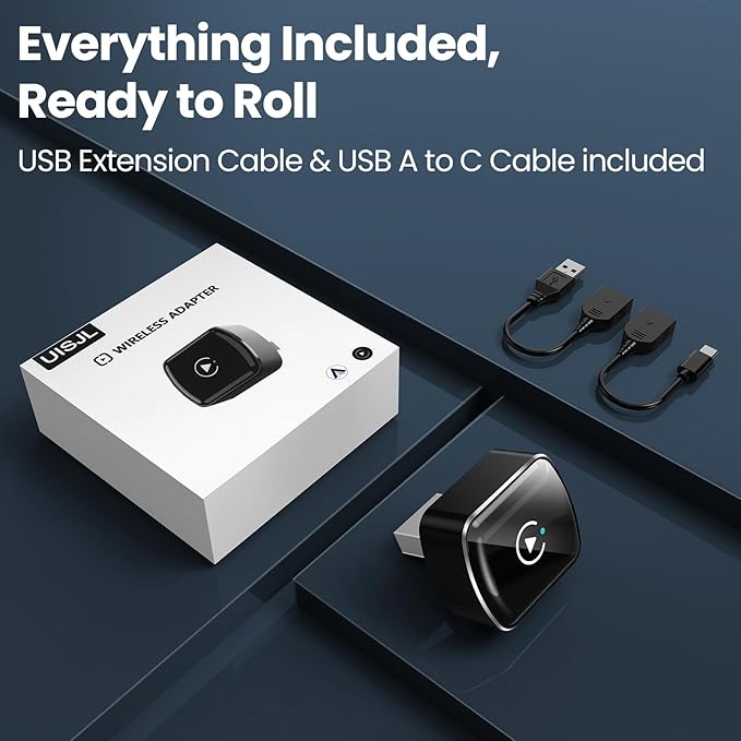 Wireless CarPlay Adapter & Android Auto, 2-in-1 CarPlay Adapter Convert Wired to Wireless, Mini Size with USB A & USB-C Extension Cable, Plug & Play, Stable Connection & No Delay