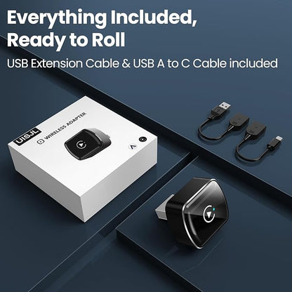 Wireless CarPlay Adapter & Android Auto, 2-in-1 CarPlay Adapter Convert Wired to Wireless, Mini Size with USB A & USB-C Extension Cable, Plug & Play, Stable Connection & No Delay