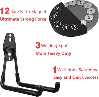 MUTUACTOR Large Magnetic Hooks,2pcs Super Strong Magnetic Storage Hooks for Hanging Tools Heavy Duty Magnetic Storage Hooks for Tools Organization,Power Drill Drivers,Tool Box,Chest or Metal Cabinet
