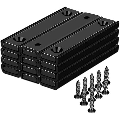 MIKEDE 12 Pack Neodymium Bar Magnets, 70LB Strong Rare Earth Mounting Magnet Heavy Duty, Rectangular Magnet with Countersunk Hole and Steel Capsule, Magnets Strips for Home, Garage - 2.36x0.53x0.2in