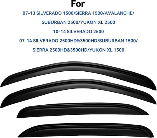 Window Visors Rain Guards for 2007-2013 Chevy Silverado/GMC Sierra 1500/Avalanche Crew Cab, Window Vent Wind Deflectors Visors Shades for 2007-2014 Silverado/Sierra 2500HD-3500HD/Suburban/Yukon XL