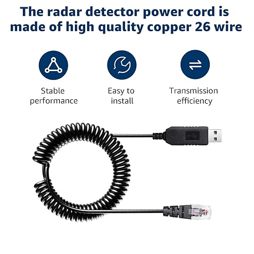 Radar Detector Colied Cable with USB to RJ11 Plug Cable 5V-12V Power Cable Compatible with Escort Uniden Radenso XP Beltronics Cobra Whistler 9.8FT Powered for 12V Radar Detectors