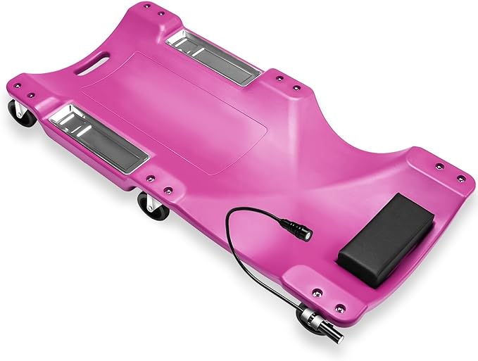 Auto Dynasty 40 Inches Mechanic Creeper, Automotive Garage Repair Low Profile Under Car Rolling Creeper with LED Light and Padded Headrest, Plastic, Purple