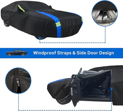 Avecrew Dodge Challenger Car Cover Waterproof All Weather for Automobiles, Outdoor Full Exterior Covers Fit 2008-2023 Dodge Challenger with Windproof Strap and Driver Door Zipper