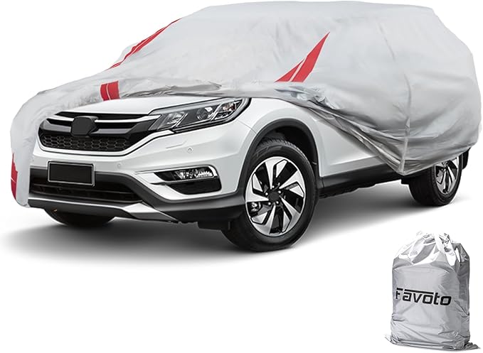 Favoto SUV Car Cover Waterproof - Custom Fit for Honda CR-V (1995-2024) All Weather for Automobiles Outdoor with Reflective Stripe Snow Sun Dust UV Protection Full Exterior Cover