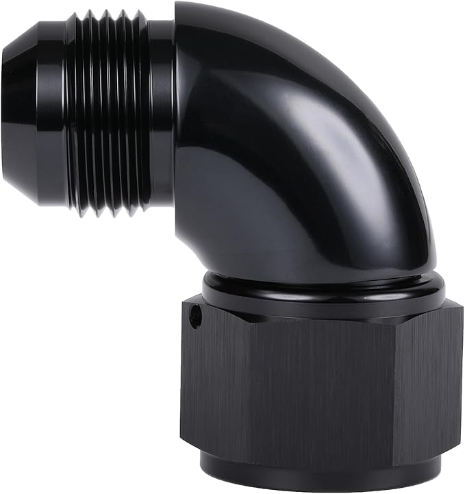 90 Degree 12AN Male to 12AN Female Swivel Full Flow Fitting Adapter Coupler Aluminum Black