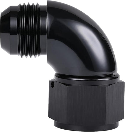 90 Degree 12AN Male to 12AN Female Swivel Full Flow Fitting Adapter Coupler Aluminum Black