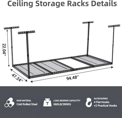 4x6 FT Overhead Garage Storage Rack, Steel Ceiling Storage Rack for Garage, Height Adjustable 22''-40", Heavy Duty 330 lbs Weight Capacity Storage Organizer System, for Basement Warehouse