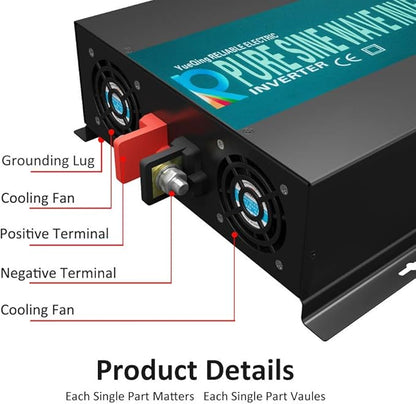 WZRELB 3000W 12V Pure Sine Wave Solar Power Inverter DC AC Converter (RBP300012W),Black