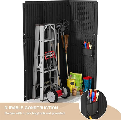 KINYING Outdoor Storage Cabinet Waterproof, 57 Cu.ft Resin Vertical Outdoor Storage Shed for Patio Furniture, Garden Tools, Pool Accessories, Mower Storage (Black)