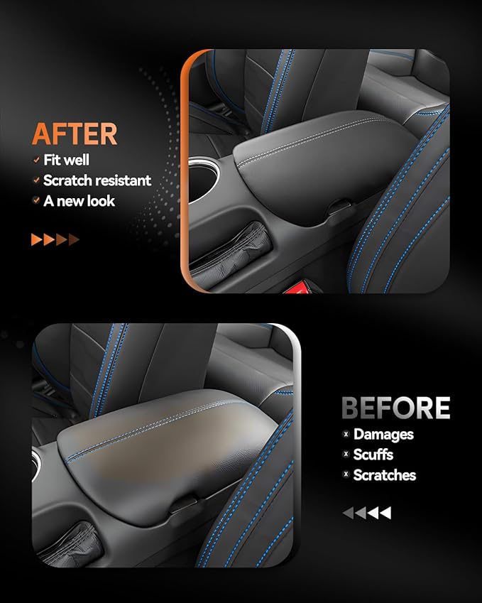CDEFG for Ford Mustang 2024-2025 Center Console Cover Armrest Box Cover for Mustang 2024 2025 Accessories Console Arm Rest Protector White Line