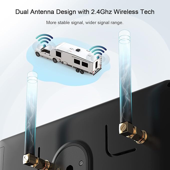 Fookoo HD 4 Cameras Wireless RV Backup System, 7" Split-Screen Monitor, 2 Rear View + 2 Side Cameras, IR Night Vision Recording Waterproof Compatible with Furrion Pre-Wired RV Truck Trailer - DW7Y504