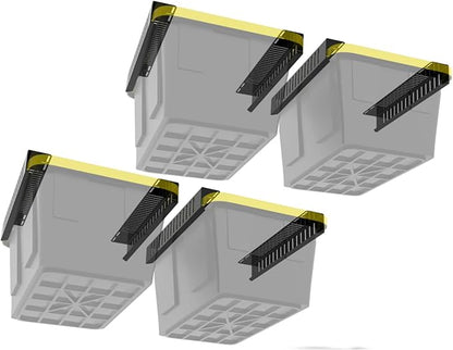 Overhead Bin Rack - Ceiling Mount Overhead Garage Storage Rack | Adjustable Width and Orientation | Heavy Duty Ceiling Bin Storage Rails | Fits Black & Yellow Storage Bins | USA Designed (4 Bins)