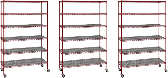 Generic Organize in Style with The Members Mark 6-Tier NSF Heavy Duty Wire Shelving, 47.75"" W x 18"" D x 75.5"" H (Red, 3 PACK)