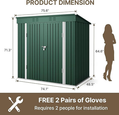 Bealife 6' x 4' Outdoor Storage Shed Clearance, Metal Outdoor Storage Cabinet with Double Lockable Doors, Waterproof Tool Shed, Backyard Shed for Garden, Patio, Lawn (Green)
