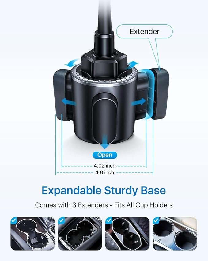 andobil Military-Grade Cup Phone Holder for Car/Truck, [2025 Enhanced] 13" 360° Adjustable Gooseneck w/Anti-Shake Car Mount, Universal Car Phone Holder for iPhone/Samsung/Pixel All 4.0-7.0" Devices
