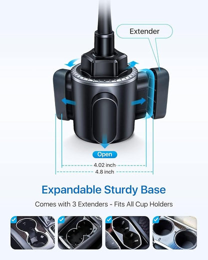 andobil Military-Grade Cup Phone Holder for Car/Truck, [2025 Enhanced] 13" 360° Adjustable Gooseneck w/Anti-Shake Car Mount, Universal Car Phone Holder for iPhone/Samsung/Pixel All 4.0-7.0" Devices