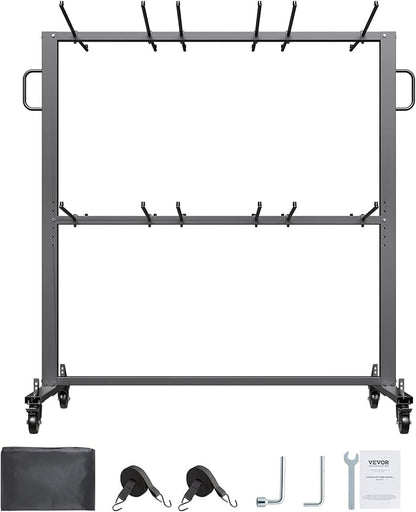 VEVOR Folding Chair Rack, 800 LBS Capacity, Heavy-Duty Chair Cart for 84 Chairs/ 12 Tables+42 Chairs, Dual-Layer Chair Storage Dolly with Rubber Wheels and Holders, Large Chair Holder, Matte Black