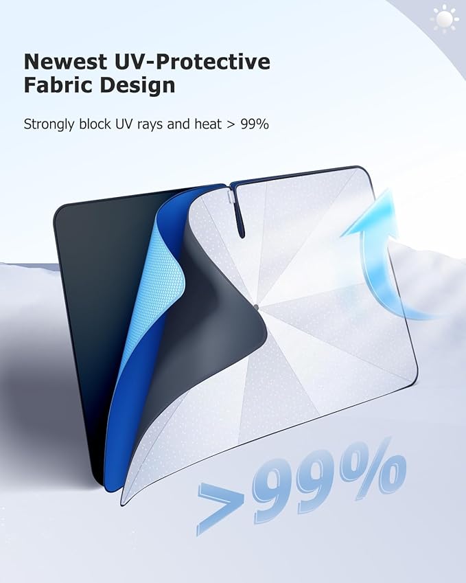 2025 Upgrade Car Windshield Sun Shade Windshield Sunshade Umbrella [Star Fabric] Protect Car from Sun Rays&Heat Damage Keeps Vehicle Cool, Spring Structure Edge Fits Sedans,SUVs,Trucks,Hatchbacks (L1)