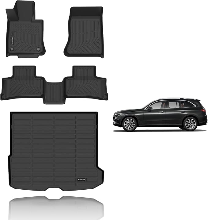 KELCSEECS Floor Mats & Cargo Liner Custom for Benz GLC 300 350e 43 AMG 2025 2024 2023 TPE Car Mats Floor Liners Automotive Trunk Mat GLC All Weather Trunk Liner Black