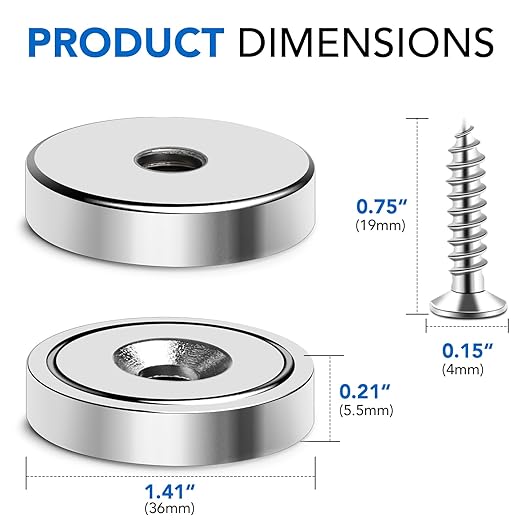 MIKEDE Magnet,150LB+ Neodymium Cup with Super Strong Attraction, Heavy Duty Pot Magnets with Hole for Mounting,Rare Earth Magnets with Screw for Hanging, Office, Craft -10 Pack