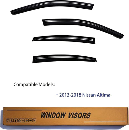 Window Visors Rain Guards fits 2013-2018 Altima, Out-Channel Window Wind Deflectors Vent Shades Accessories, Dark Smoke 4 Pcs, 2014 2015 2016 2017