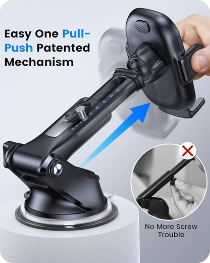 OQTIQ 3-in-1 Car Phone Mount – Dashboard, Windshield & Air Vent Holder with Strong Suction Cup, Adjustable Arm, 360° Rotation – Compatible with iPhone & Android Phones
