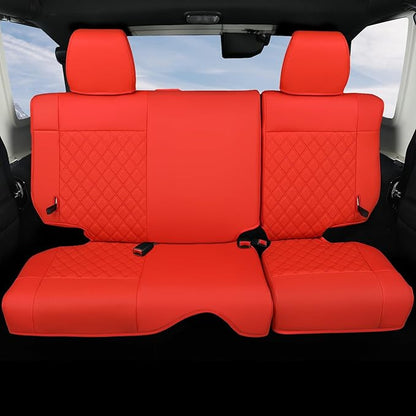 GIANT PANDA Customized Full Set Car Seat Covers for Jeep Wrangler 4 Door JK Unlimited Sahara Sport Rubicon X 2008 2009 2010, Faux Leather - (Red)