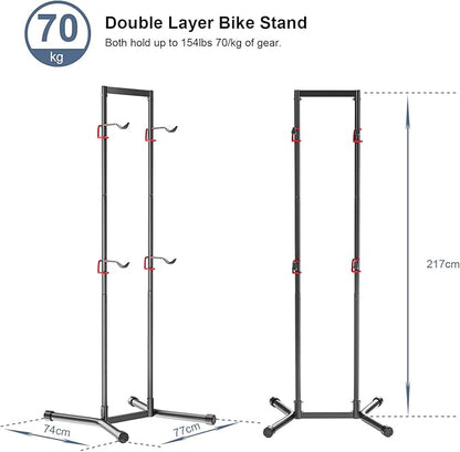 teraysun Indoor 4 Bike Storage Rack, Adjustable Arm Hook for Mountain, Road Bicycles, Beach Cycle, and Fat Tire Bikes, Freestanding Mount Home & Garage Vertical Bike Floor Stand Hold Up to 154lbs