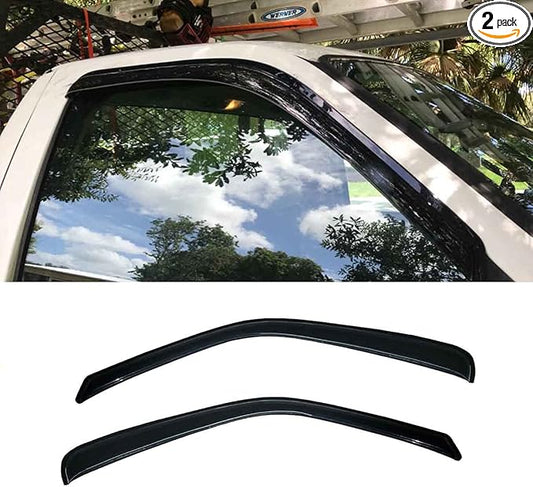 92503 Side Window Visor,2pcs Out-Channel Tape On Dark Smoke Rain Guards Wind Deflectors,Good Looking Window Visor fit for 99-16 Ford F250/F350/F450/F550 Super Duty with Standard Mirror