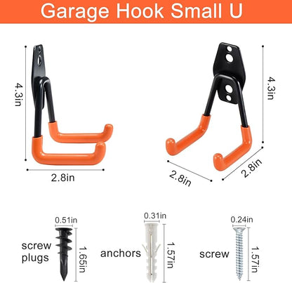 AOBEN Garage Hooks Heavy Duty, Steel Garage Storage Hooks, Utility Tool Hangers and Combinable Wall Mount for Organizing Ladder, Hold Chairs, Heavy Tools (Small U, 4 Pack)