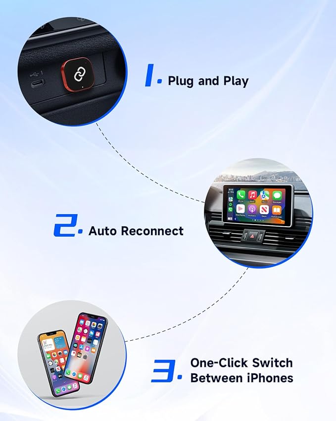Spedal Wireless CarPlay Adapter for Factory Wired CarPlay – Plug & Play, Auto Reconnect, Mini Metal Design with USB-A & USB-C Cables – Compatible with iPhone 6+ and Cars from 2016 (Red)