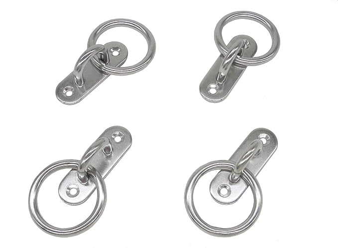 Stainless Steel Ceiling Hooks & Wall Hangers with Rings - Heavy Duty M6 Screw Mount, Rust-Proof Anchor Straps for Garage, Outdoor, Storage (4-Pack)