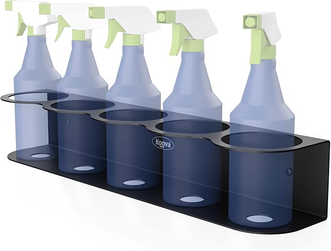 Koova 5 All-Purpose Spray Bottle Holder | Easy Install Wall Mount Hardware Included | Heavy-Duty Powder Coated Steel Storage Rack for Garage And Home | Craft Workspace Paint Bottle Organizer USA Made