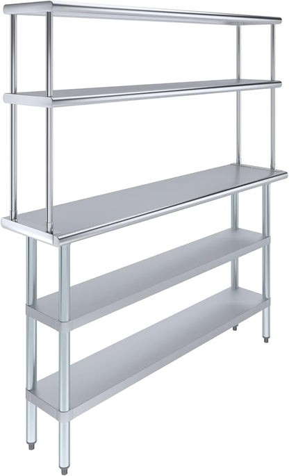 Amgood Stainless Steel Work Table with 2 Shelves | Metal Kitchen Prep Table & Shelving Combo (14" x 60" Table with 2 Shelves + 12" Overshelf)
